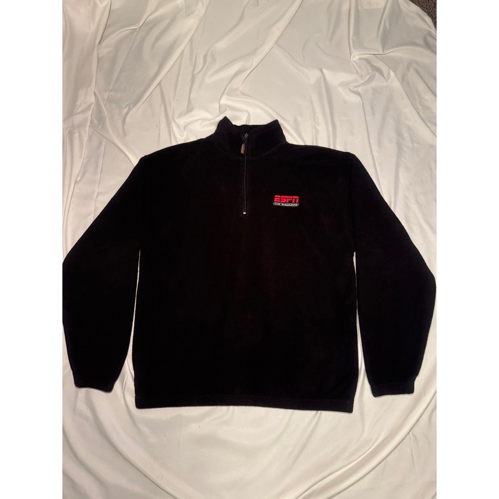 ESPN Quarter Zip Fleece Mens‎ XL Black Vintage Streetwear Embroidered Pullover